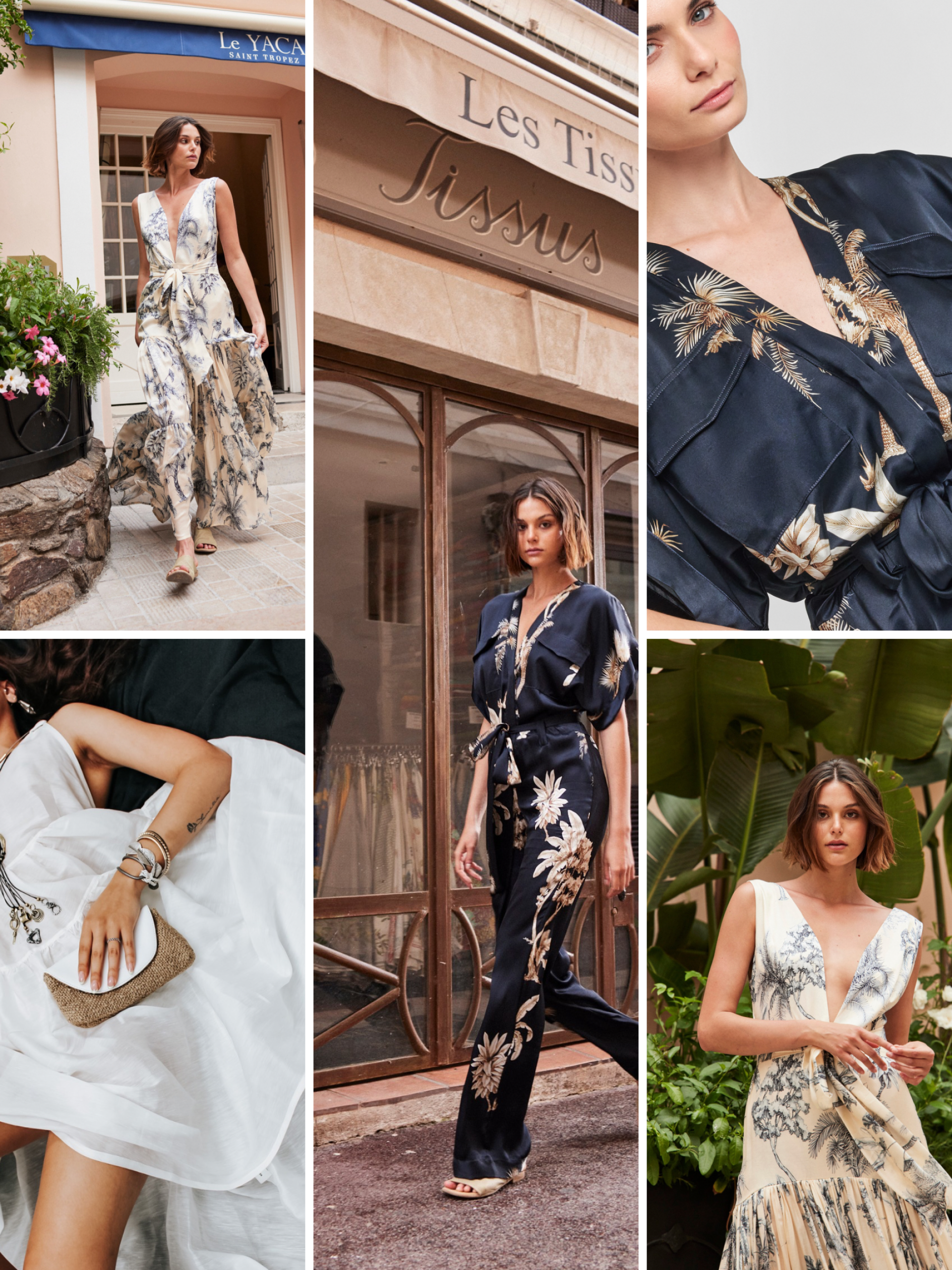 Lady sitting on a white couch in a white midi dress shoes off a bag on the floor and lots of
Jewelry on her wrist.